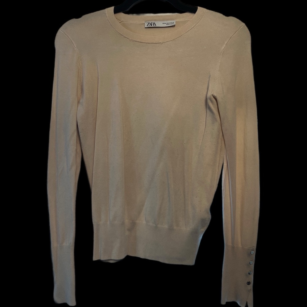 Zara Cream Buttoned Sleeve Sweater